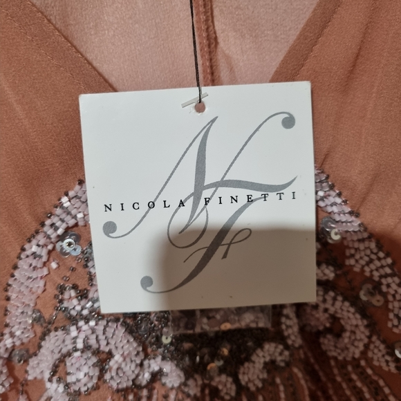Nicola Finetti Size 10 Silk Peach Sheer Beaded Sequined Flutter Sleeve Top NEW - Picture 8 of 9